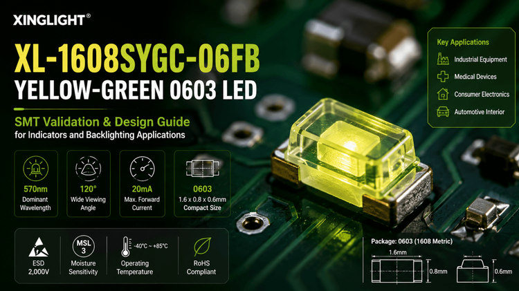 XL-1608SYGC-06FB Yellow-Green LED: SMT Validation & Design Guide for 0603 Indicators