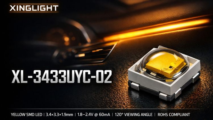 XINGLIGHT XL-3433UYC-02 Yellow LED: Compact 3.4×3.3mm SMD for Automotive and Commercial Lighting