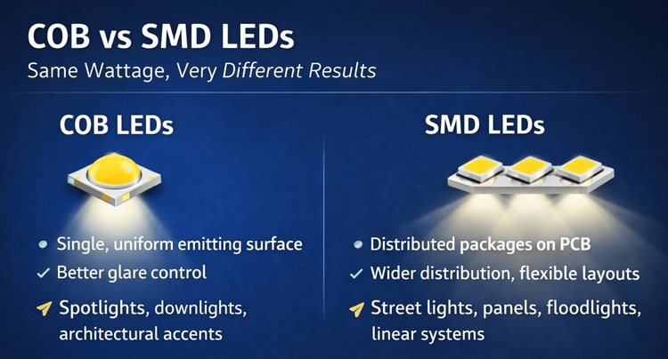COB vs SMD LEDs: Same Wattage, Very Different Optical Results